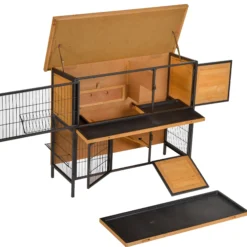 Pawhut Conejera De Madera De 2 Niveles Con Puertas Y Rampa 122x50x101 Cm Natural