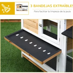 Pawhut Conejera De Madera Exterior Con Techo Asfáltico 157,4x53x93,5cm Natural