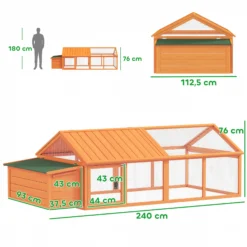 Pawhut Gallinero De Madera De 2 Pisos Para 4-8 Gallinas 240x112,5x76 Cm Natural