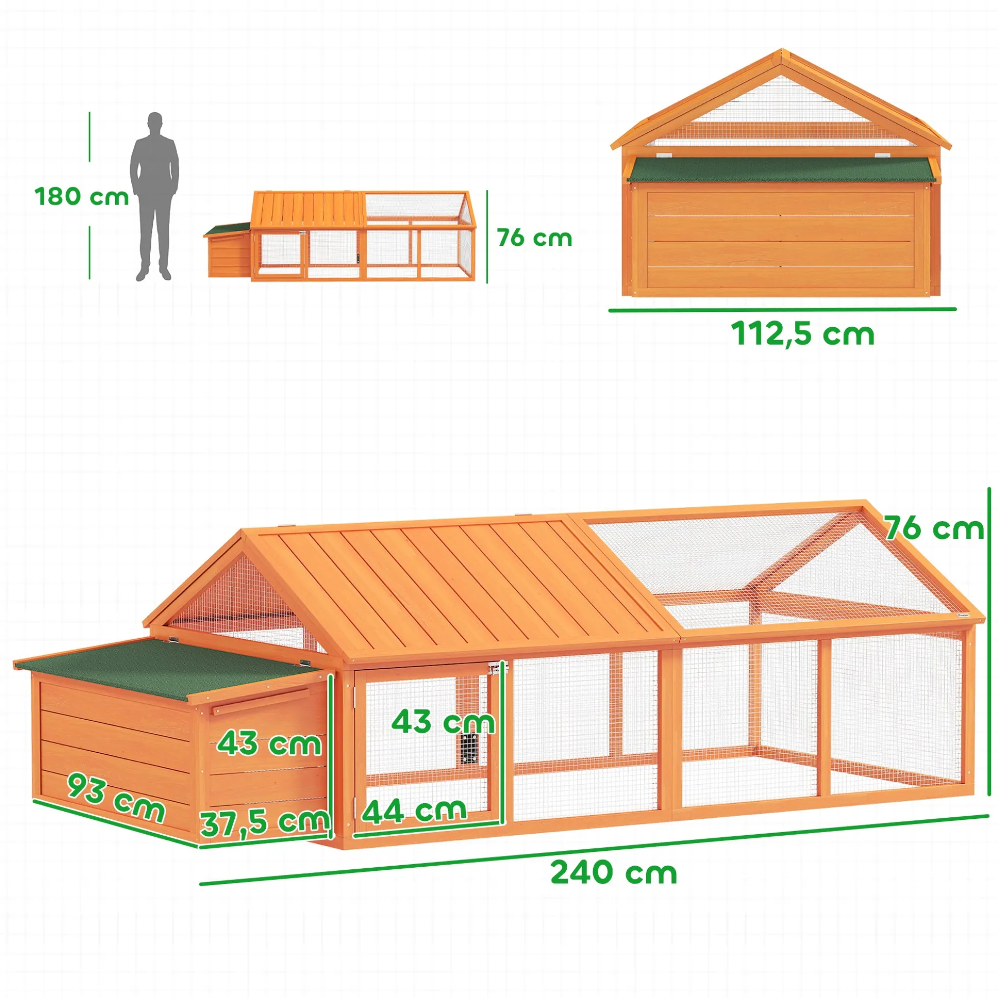 Pawhut Gallinero De Madera De 2 Pisos Para 4-8 Gallinas 240x112,5x76 Cm Natural