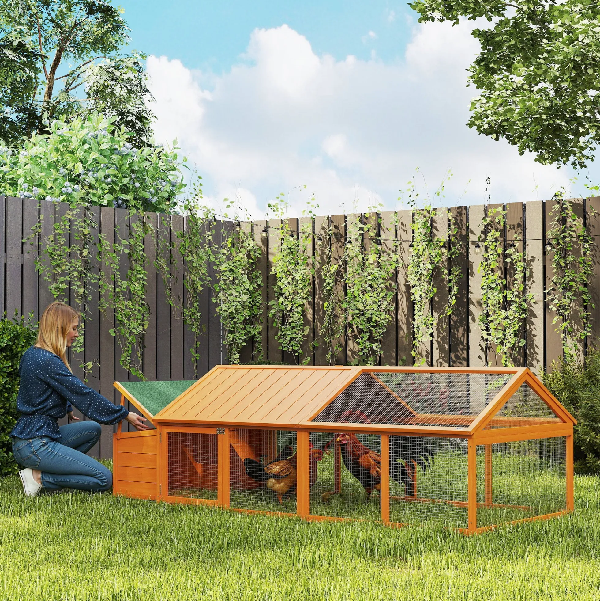 Pawhut Gallinero De Madera De 2 Pisos Para 4-8 Gallinas 240x112,5x76 Cm Natural