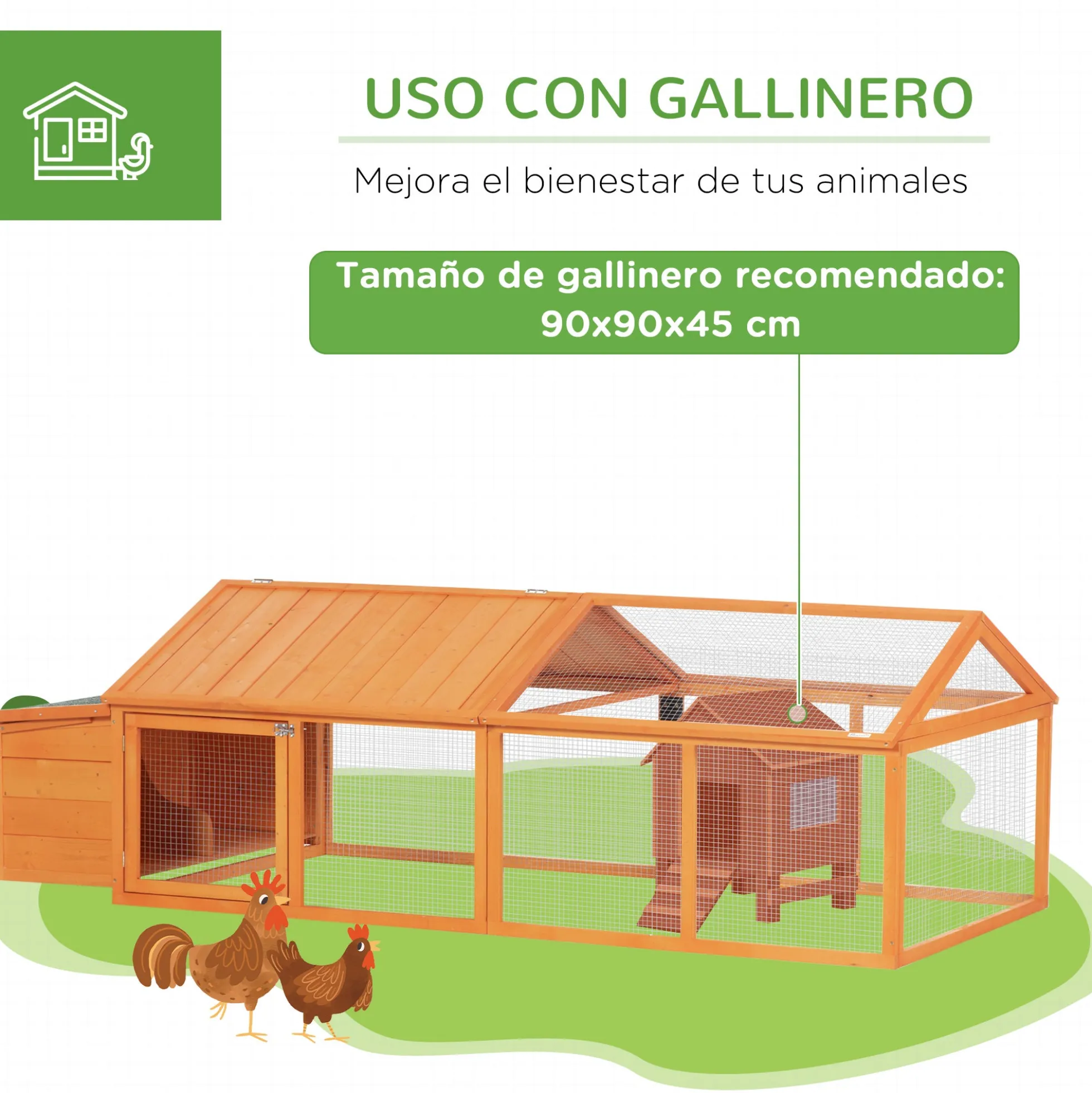 Pawhut Gallinero De Madera De 2 Pisos Para 4-8 Gallinas 240x112,5x76 Cm Natural