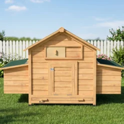 Pawhut Gallinero De Madera Para Exterior Con 2 Nidos 150x100x96,5 Cm Amarillo