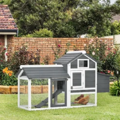 Pawhut Gallinero De Madera Para Exterior Corrales Alambre 150,5x54x87cm Gris