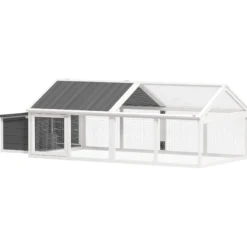 Pawhut Gallinero De Madera 240x112,5x76 Cm Con Techo Abatible Y Nido Blanco