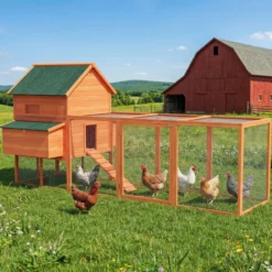 Pawhut Gallinero Grande Exterior Con 2 Nidos Corral 347x160x150cm Naranja