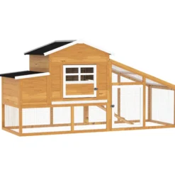 Pawhut Gallinero Madera Exterior Con Corral De Alambre Techos Asfálticos Marrón