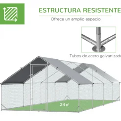 Pawhut Gallinero Para Exterior 24 M² 3x8x2m Con Cubierta De Pe Y Cerradura Plata