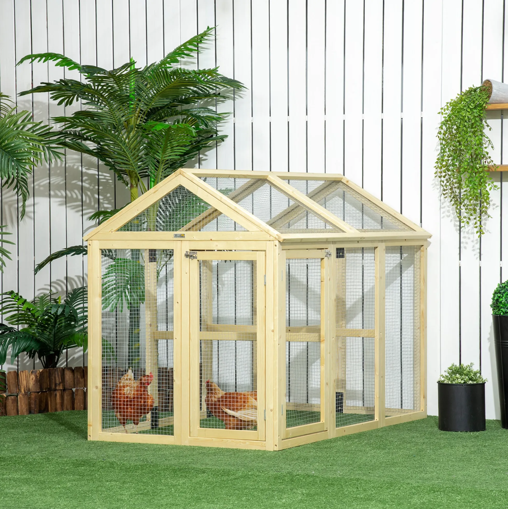 Pawhut Gallinero Para Exterior 140x88,5x106 Cm Para 1-3 Gallinas Madera Natural
