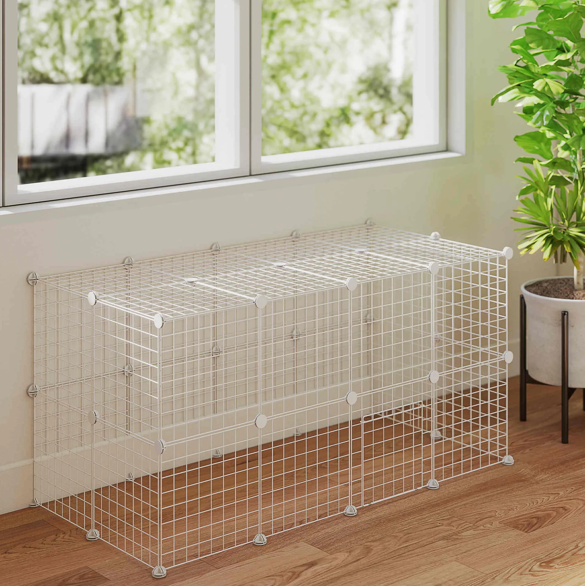 Pawhut Jaula Para Animales Pequeños Forma Personalizable 146x73x73 Cm Blanco