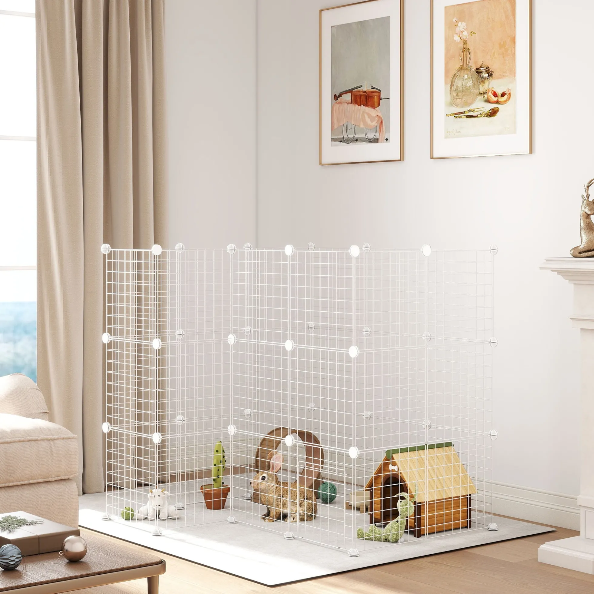 Pawhut Jaula Para Animales Pequeños Forma Personalizable 146x73x73 Cm Blanco