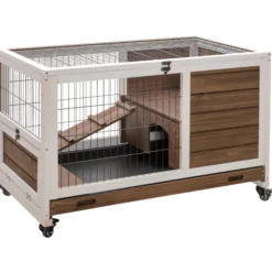 Pawhut Jaula Para Conejos De Madera 90x53x59cm Techo Abrible Rampa Bandeja