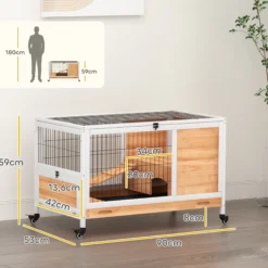 Pawhut Jaula Para Conejos De Madera 90x53x59cm Techo Abrible Rampa Bandeja