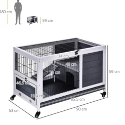 Pawhut Jaula Para Conejos De Madera 90x53x59cm Techo Abrible Rampa Bandeja