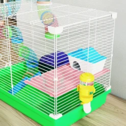 Pawhut Jaula Para Hámster Con Túnel Cuenco Bebedero Casita Rampa Verde