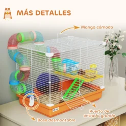 Pawhut Jaula Para Hámster Con Túnel Cuenco Bebedero Casita Rampa Naranja