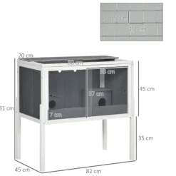 Pawhut Jaula Para Hámster De Madera 82x45x81 Cm Con 2 Puertas De Acrílico Gris