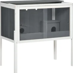 Pawhut Jaula Para Hámster De Madera 82x45x81 Cm Con 2 Puertas De Acrílico Gris
