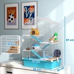 Pawhut Jaula Para Hámster De 5 Niveles Con Plataformas 58x36x81 Cm Azul Claro