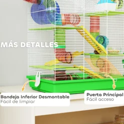 Pawhut Jaula Para Hámster De 5 Niveles 47x30x59 Cm Con Casita Escaleras Verde