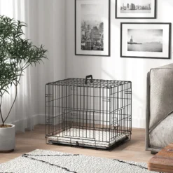 Pawhut Jaula Para Perros Con Cojín Bandeja Extraíble 60x45x50 Cm Negro Y Beige