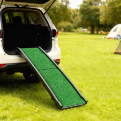 Pawhut Rampa Para Perros Con Césped Artificial 155 Cm Para Coche Plegable Con Asa