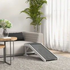 Pawhut Rampa Para Perros De Madera Con Alfombra Antideslizante 125x40x35,5 Cm