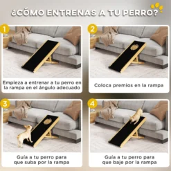 Pawhut Rampa Para Perros Plegable Con Altura Ajustable 83,5x35x47,5 Cm Natural