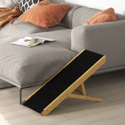 Pawhut Rampa Para Perros Plegable Con Altura Ajustable 83,5x35x47,5 Cm Natural