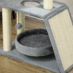 Pawhut Rascador Para Gatos Altura 76 Cm Con Plataforma En U Gris Claro