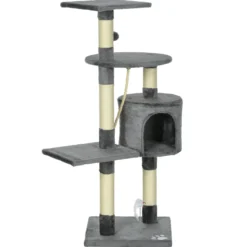 Pawhut Rascador Para Gatos Altura 116cm Con Postes De Sisal Cueva Y Plataformas
