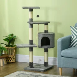 Pawhut Rascador Para Gatos Altura 116cm Con Postes De Sisal Cueva Y Plataformas