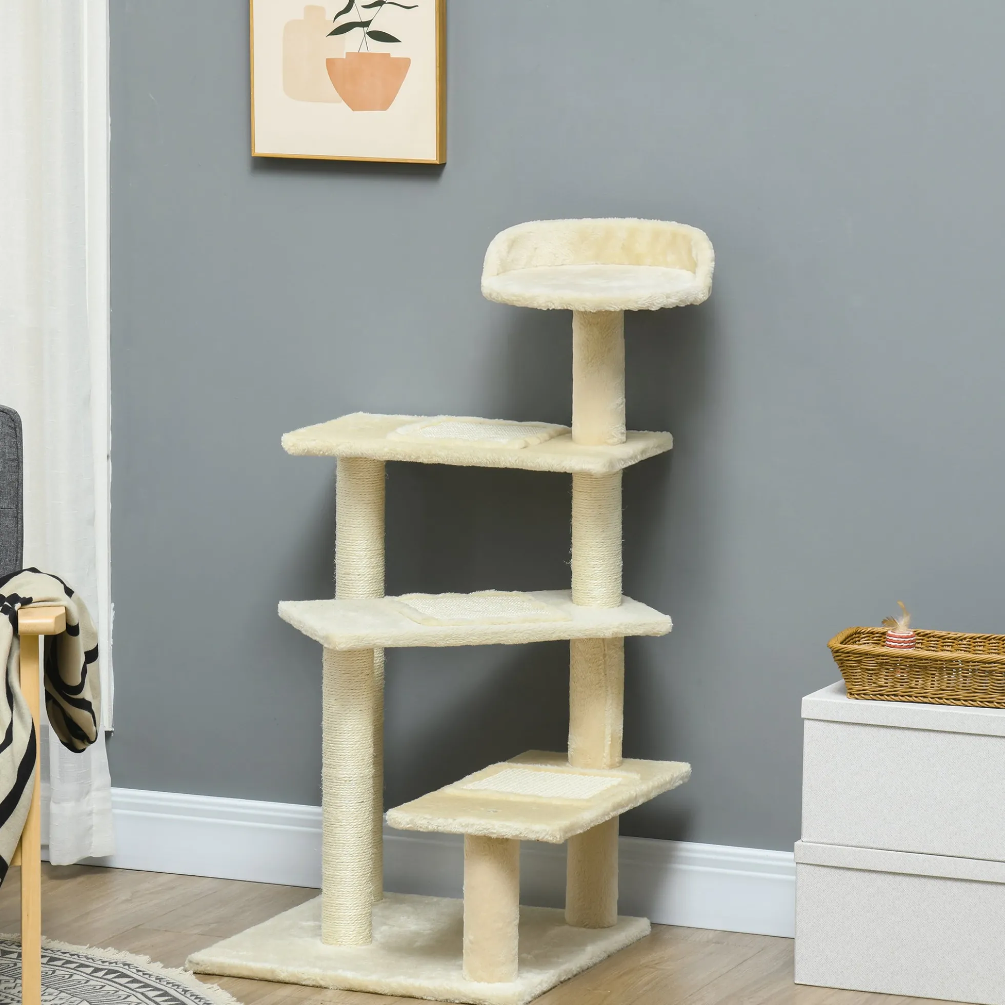 Pawhut Árbol Para Gato Rascador Grande 50x50x100 Cm Con Poste Cama Plataformas