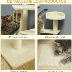 Pawhut Árbol Para Gato Rascador Grande 50x50x100 Cm Con Poste Cama Plataformas