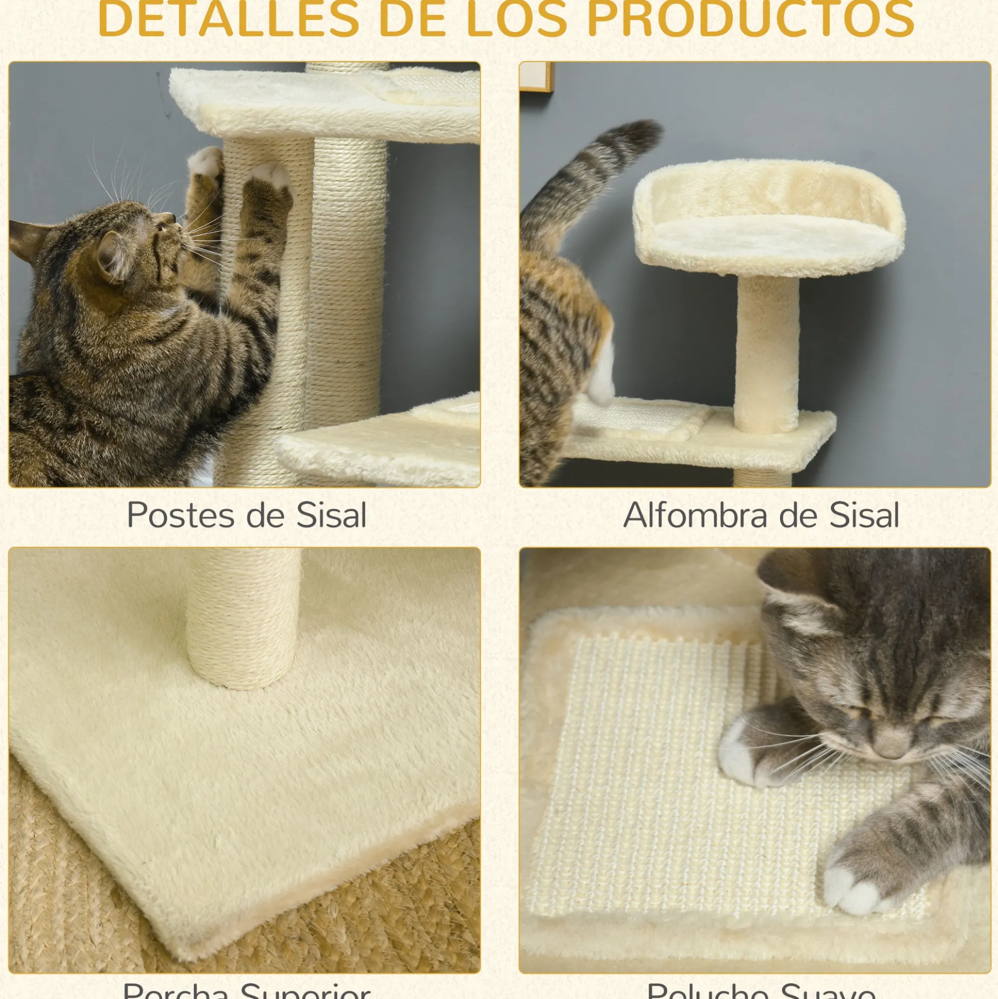 Pawhut Árbol Para Gato Rascador Grande 50x50x100 Cm Con Poste Cama Plataformas
