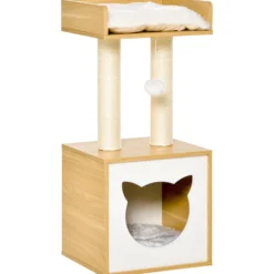 Pawhut Árbol Para Gatos Con Cueva Cama Postes Rascadores Y Cojines 35x35x81 Cm