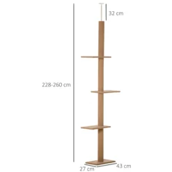 Pawhut Árbol Para Gatos Del Suelo Al Techo 43x27x228-260 Cm Con Altura Ajustable