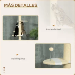 Pawhut Árbol Para Gatos Del Suelo Al Techo 220-260 Cm Con 3 Plataformas Y Bola