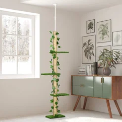 Pawhut Árbol Para Gatos Del Suelo Al Techo 37x21x202-242 Cm Con Altura Ajustable