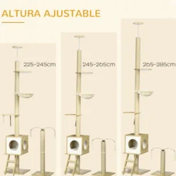 Pawhut Árbol Para Gatos Del Suelo Al Techo 220-260cm Con Altura Ajustable Caseta