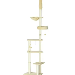 Pawhut Árbol Para Gatos De Suelo A Techo De 230-250cm Con Altura Ajustable Beige