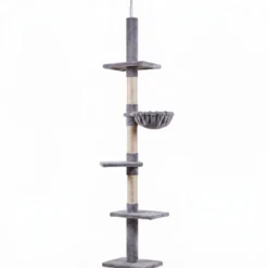 Pawhut Árbol Para Gatos De Suelo Al Techo De 230-260 Cm Con Plataformas Gris