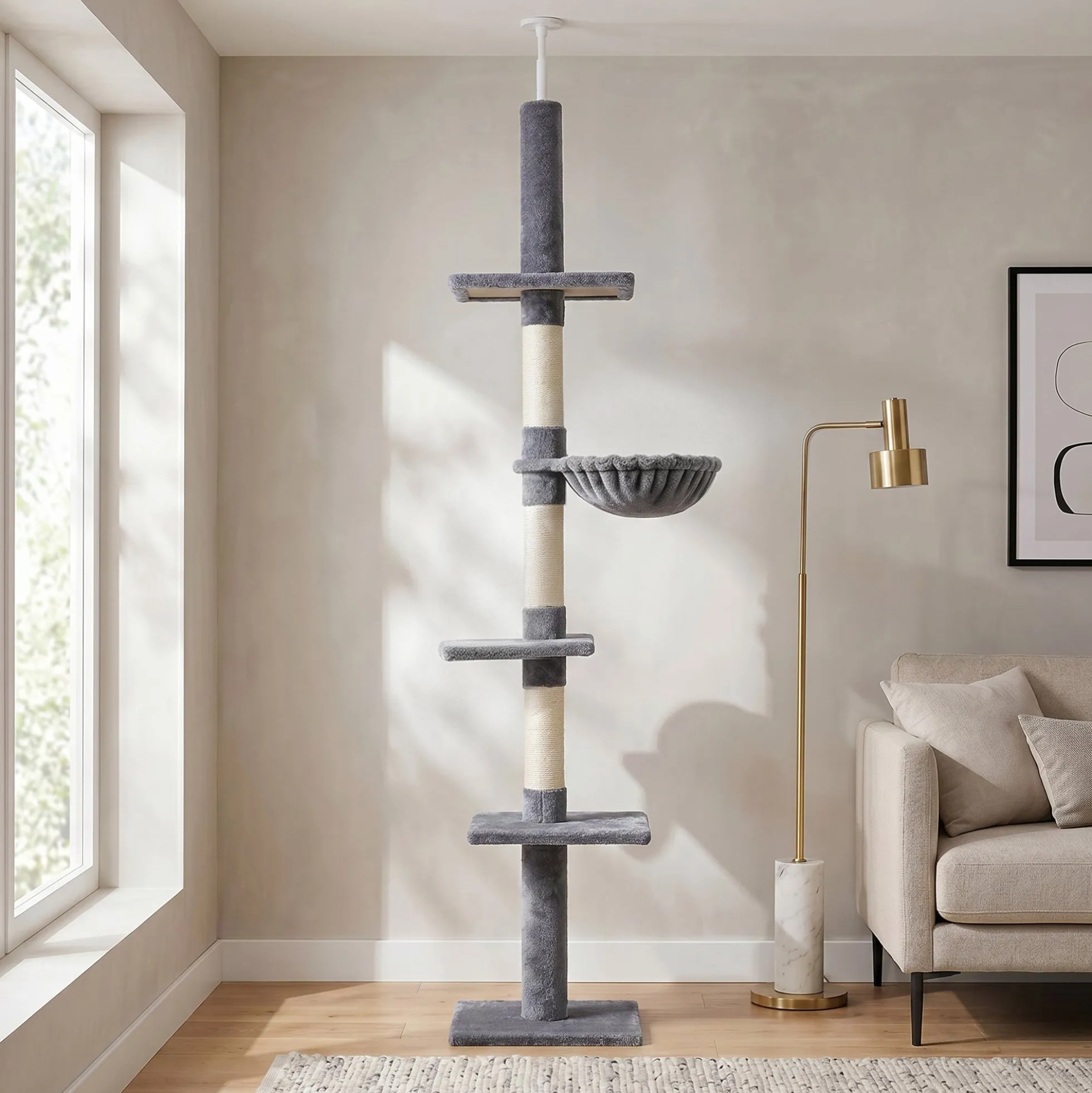 Pawhut Árbol Para Gatos De Suelo Al Techo De 230-260 Cm Con Plataformas Gris