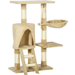 Pawhut Árbol Para Gatos Rascador Altura 95cm Con Nido Plataforma Caseta Escalera