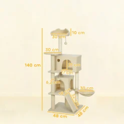 Pawhut Árbol Rascador Para Gatos 140 Cm Con Múltiples Plataformas Beige