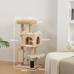 Pawhut Árbol Rascador Para Gatos Altura 104 Cm Con Almohadilla Para Rascar Beige