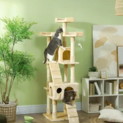 Pawhut Árbol Rascador Para Gatos Grande 49x49x173 Cm Con Múltiples Niveles Beige