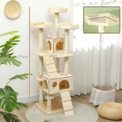 Pawhut Árbol Rascador Para Gatos Grande 49x49x173 Cm Con Múltiples Niveles Beige