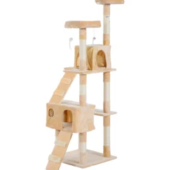 Pawhut Árbol Rascador Para Gatos Grande 49x49x173 Cm Con Múltiples Niveles Beige