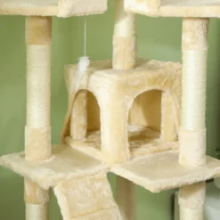 Pawhut Árbol Rascador Para Gatos Grande 49x49x173 Cm Con Múltiples Niveles Beige